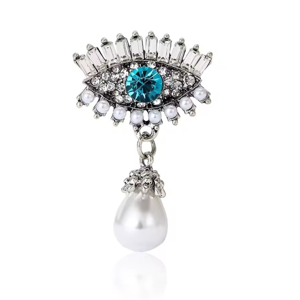 Azure Eye of Elegance Pearl Silver Brooch